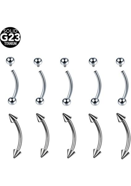 10 Adet G23 Titanyum Kaş Muz Piercing Iç Dişli ve Dış Dişli Kavisli Barbell Dudak Halkası Rahat Daith Helix Rook Küpe (Yurt Dışından)