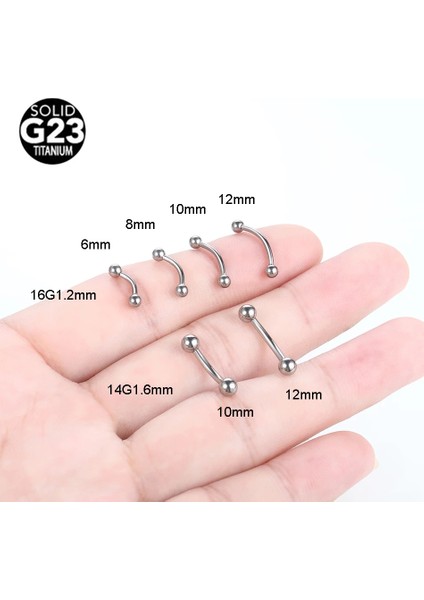 10 Adet G23 Titanyum Kaş Muz Piercing Iç Dişli ve Dış Dişli Kavisli Barbell Dudak Halkası Rahat Daith Helix Rook Küpe (Yurt Dışından)