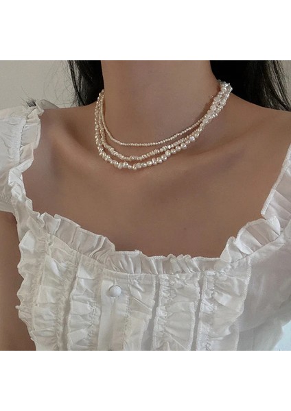 Retro Tatlı Su Inci Kolye Kadın Fransız Basit Zarif Moda Zincir Kolyeler (Yurt Dışından)