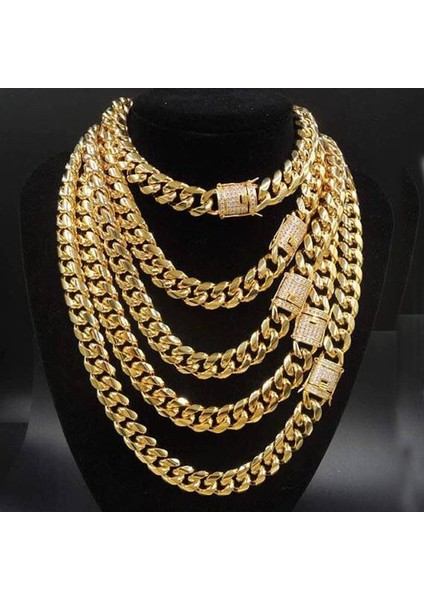 8/10/12/14/16/18MM Trendy 316L Paslanmaz Altın Renk Miami Küba Bordür Bağlantı Zinciri Erkek Kadın Kolye 7-40" (Yurt Dışından) modelleri
