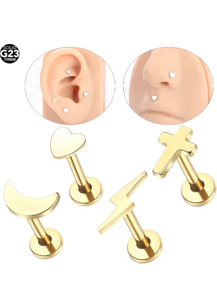 10 Adet/grup Titanyum Kulak Tragus Kıkırdak Piercing Içten Dişli Kalp Ay Yıldız Yıldırım Dudak Yüzük Dudak Çivisi Vücut Takısı (Yurt Dışından)
