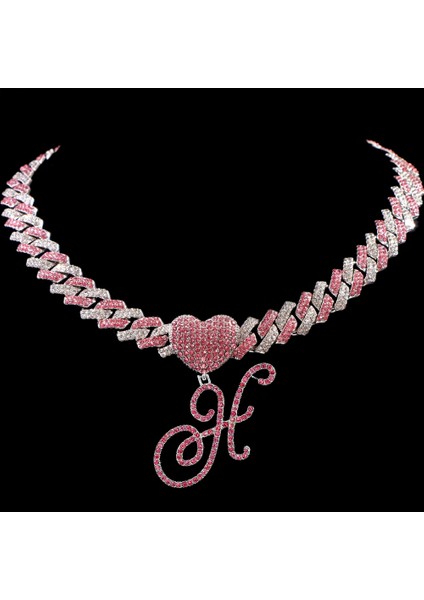 Hip Hop Bling Pembe El Yazısı Ilk Harf Küba Kolye Kadınlar Için Buzlu Outlanı Küba Kolye Gerdanlık Takı (Yurt Dışından)