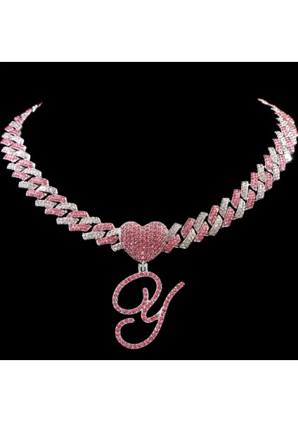 Hip Hop Bling Pembe El Yazısı Ilk Harf Küba Kolye Kadınlar Için Buzlu Outlanı Küba Kolye Gerdanlık Takı (Yurt Dışından)