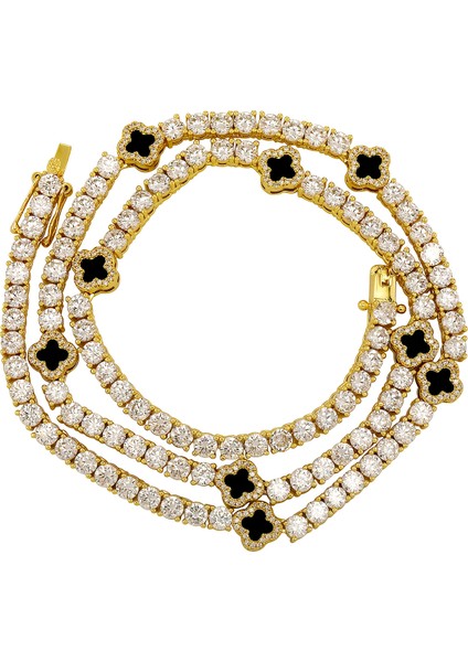 Topgrıllz Erkek Kadın Buzlu Out Charm Şanslı Yonca 4mm Tenis Zincirleri Kolye Moda Takı Dört Yapraklı Yonca Bilezikler (Yurt Dışından)