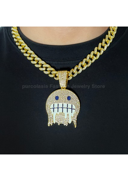 Hip Hop Kolye Atı Dondurulmuş Ifade Yüz Kolye 12MM Buzlu Out Adam Kadın Için (Yurt Dışından) fırsatları