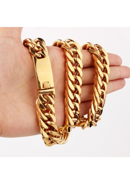 Granny Chic 15MM 7-40 Inç Altın Firma 316L Curb Link Zinciri Gerdanlık Erkek Kolye (Yurt Dışından) modelleri
