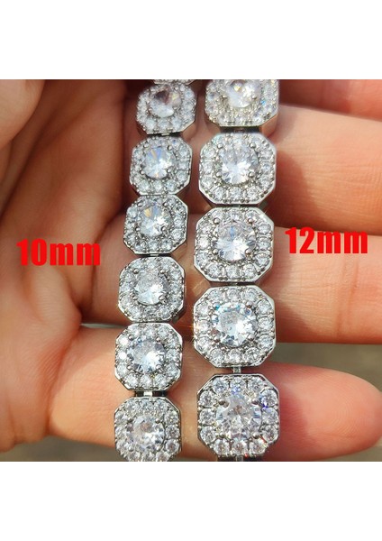 Hip Hop Takı 10MM 12MM Küme Tenis Çinko Demir Kolye Moda Bayanlar Buz Zirkon Tenis Çinko Demir Gerdanlık Kolye Parti Hediye (Yurt Dışından)