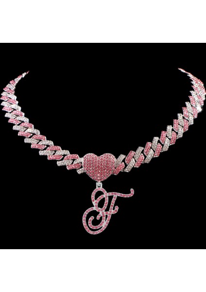 Hip Hop Bling Pembe El Yazısı Ilk Harf Küba Kolye Kadınlar Için Buzlu Outlanı Küba Kolye Gerdanlık Takı (Yurt Dışından)
