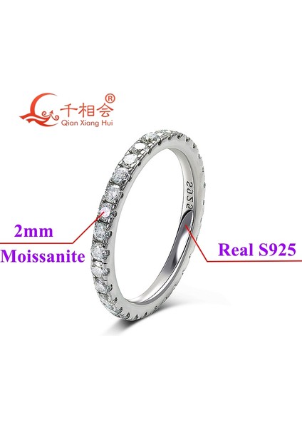 0.1ct 3mm Yuvarlak D Vvs Moissanite Tam Sonsuzluk Bandı Yüzük 925 Ayar Gümüş Takı Erkek Kadın Nişan Hediyesi Parti Buluşma (Yurt Dışından)