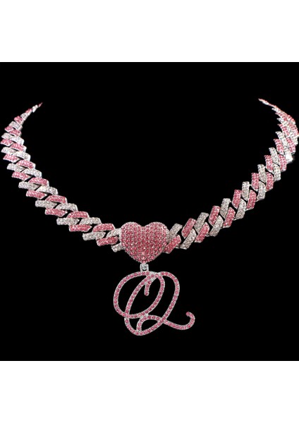 Hip Hop Bling Pembe El Yazısı Ilk Harf Küba Kolye Kadınlar Için Buzlu Outlanı Küba Kolye Gerdanlık Takı (Yurt Dışından)