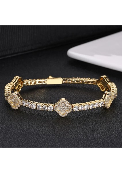 Hip-Hop Bahar Tokası Zirkonyum Tenis Zinciri Dört Yapraklı Yonca Erkek Bileklik Takı Dropshipping (Yurt Dışından) modelleri