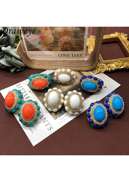 Draweye Ortaçağ Saray Tarzı Saplama Küpeler Kadınlar Için Vintage Geometrik Zarif Moda Takı Mix Renk Pendientes Mujer (Yurt Dışından)