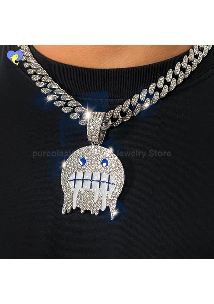 Hip Hop Kolye Atı Dondurulmuş Ifade Yüz Kolye 12MM Buzlu Out Adam Kadın Için (Yurt Dışından) fiyatları