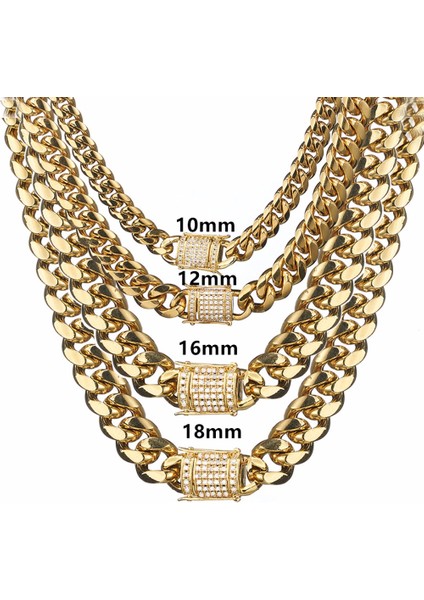 8/10/12/14/16/18MM Trendy 316L Paslanmaz Altın Renk Miami Küba Bordür Bağlantı Zinciri Erkek Kadın Kolye 7-40" (Yurt Dışından)