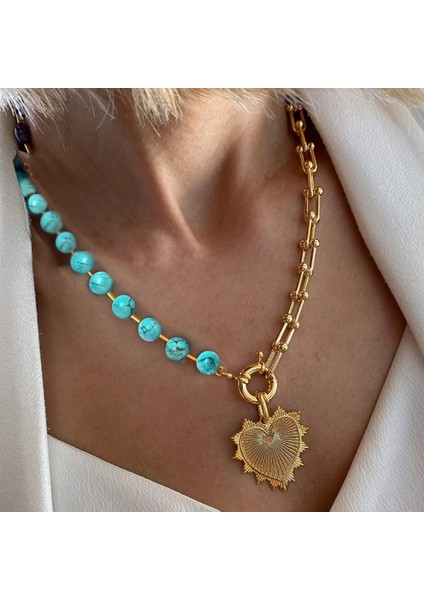 Büyük Kalın Choker Kolye Vintage Miami Küba Kolye Kadın Kolyeleri Mücevher Yeşil Malakit Boncuklu Doğal Taş (Yurt Dışından)