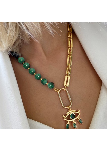 Büyük Kalın Choker Kolye Vintage Miami Küba Kolye Kadın Kolyeleri Mücevher Yeşil Malakit Boncuklu Doğal Taş (Yurt Dışından) modelleri