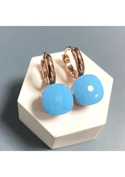 Kadınlar Için 10.6mm Clic Nudo Küpeler Yüksek Kaliteli Kristal Küpeler Kare Mavi Topaz Küpeler Moda Takı Hediye (Yurt Dışından)