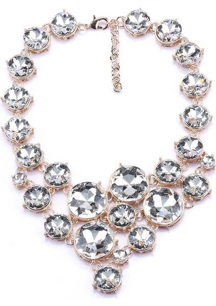 2025 Yılbaşı Kristal Cam Büyük Yaka Bidirimi Gerdanlık Kolye Kadın Zarif Düğün Büyük Önlük Kolye Femme (Yurt Dışından)