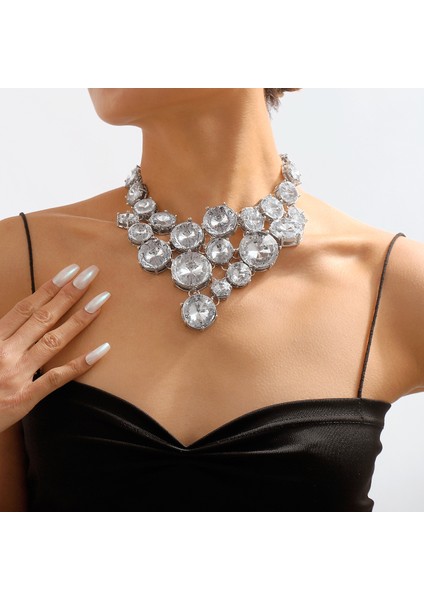 2025 Yılbaşı Kristal Cam Büyük Yaka Bidirimi Gerdanlık Kolye Kadın Zarif Düğün Büyük Önlük Kolye Femme (Yurt Dışından) modelleri