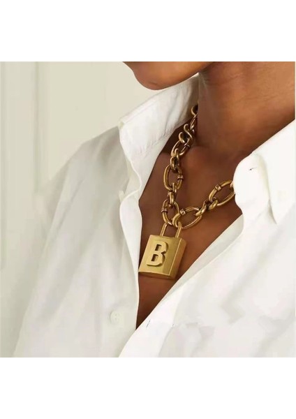 Vintage Metal Kalın Çinko Kalılı Geometrik Harf B Kilıl Kalılı Moda Kadın Punk Takı Yansıma (Yurt Dışından)