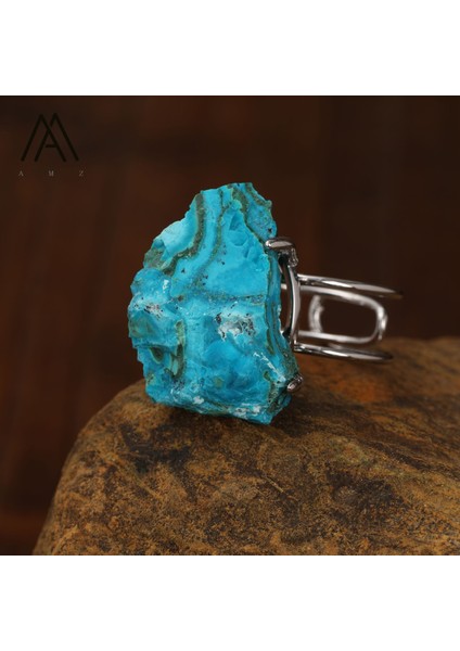 Kadınlar Için Doğal Azurit Malakit Jeot Parmak Yüzükleri Ham Değerli Taş Mineral Reiki Şifa Takı Hediyeleri (Yurt Dışından)