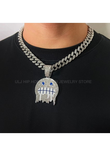 Hip Hop Kolye Atı Dondurulmuş Ifade Yüz Kolye 12MM Buzlu Out Adam Kadın Için (Yurt Dışından)
