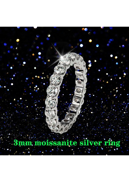 0.1ct 3mm Yuvarlak D Vvs Moissanite Tam Sonsuzluk Bandı Yüzük 925 Ayar Gümüş Takı Erkek Kadın Nişan Hediyesi Parti Buluşma (Yurt Dışından)