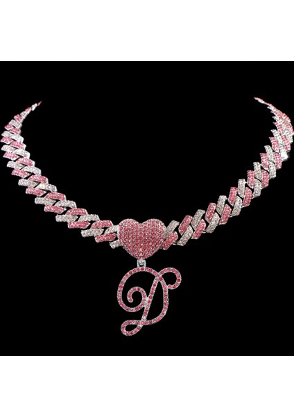 Hip Hop Bling Pembe El Yazısı Ilk Harf Küba Kolye Kadınlar Için Buzlu Outlanı Küba Kolye Gerdanlık Takı (Yurt Dışından)