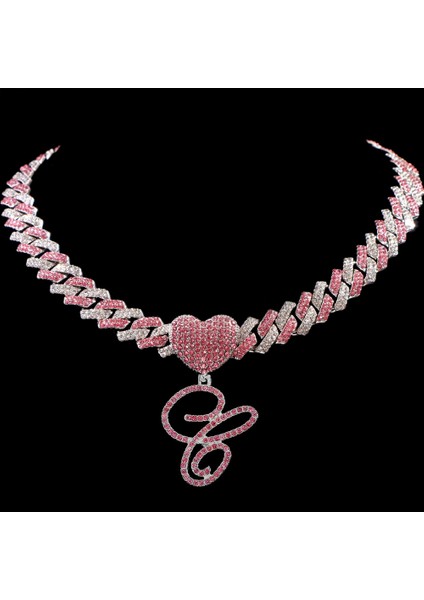 Hip Hop Bling Pembe El Yazısı Ilk Harf Küba Kolye Kadınlar Için Buzlu Outlanı Küba Kolye Gerdanlık Takı (Yurt Dışından)