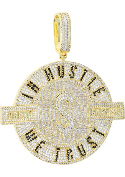 2024 Yen Buzlu Out Bling Yuvarlak Mektup Kolye Kolye Ayrıca Renk Cz Kübik Zirkon Rozet Charm Erkekler Modu Hip Hop Takı (Yurt Dışından)