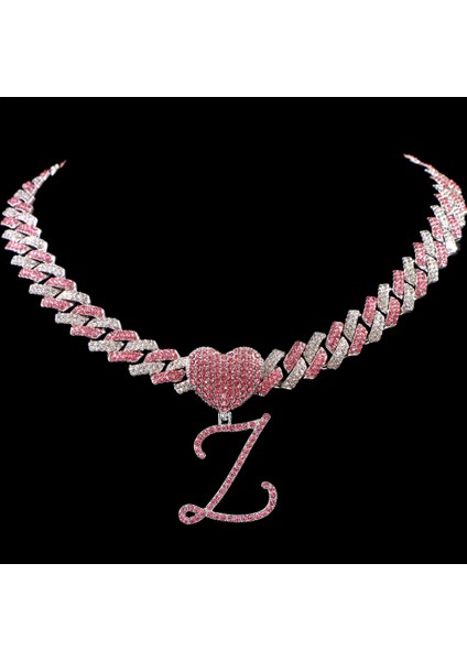 Hip Hop Bling Pembe El Yazısı Ilk Harf Küba Kolye Kadınlar Için Buzlu Outlanı Küba Kolye Gerdanlık Takı (Yurt Dışından)