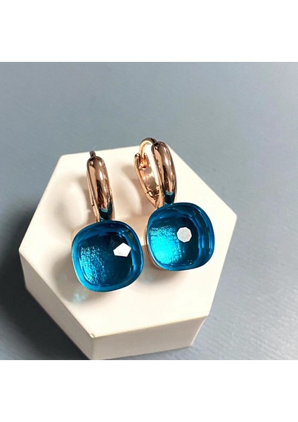 Kadınlar Için 10.6mm Clic Nudo Küpeler Yüksek Kaliteli Kristal Küpeler Kare Mavi Topaz Küpeler Moda Takı Hediye (Yurt Dışından)