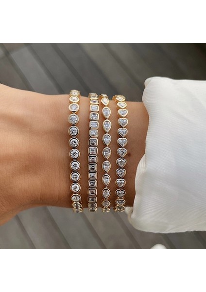 5A Kübik Zirkonyum Cz Tenis Bilekliği 17CM 19CM Bezel Ayarı Basit Clic Kadın Kız Zincir Takı (Yurt Dışından) fiyatları