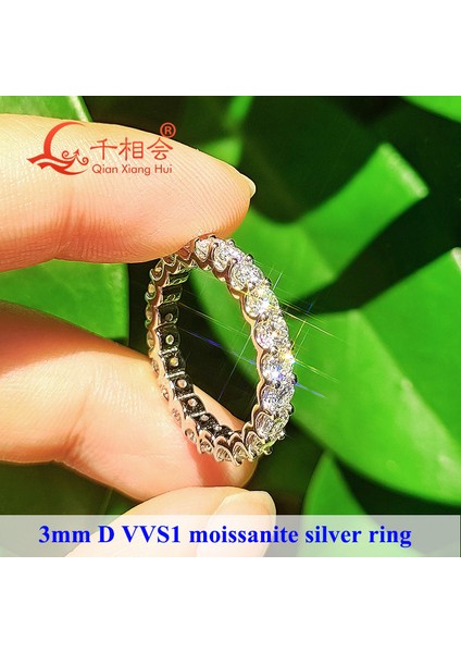 0.1ct 3mm Yuvarlak D Vvs Moissanite Tam Sonsuzluk Bandı Yüzük 925 Ayar Gümüş Takı Erkek Kadın Nişan Hediyesi Parti Buluşma (Yurt Dışından)