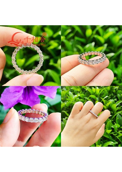 0.1ct 3mm Yuvarlak D Vvs Moissanite Tam Sonsuzluk Bandı Yüzük 925 Ayar Gümüş Takı Erkek Kadın Nişan Hediyesi Parti Buluşma (Yurt Dışından)