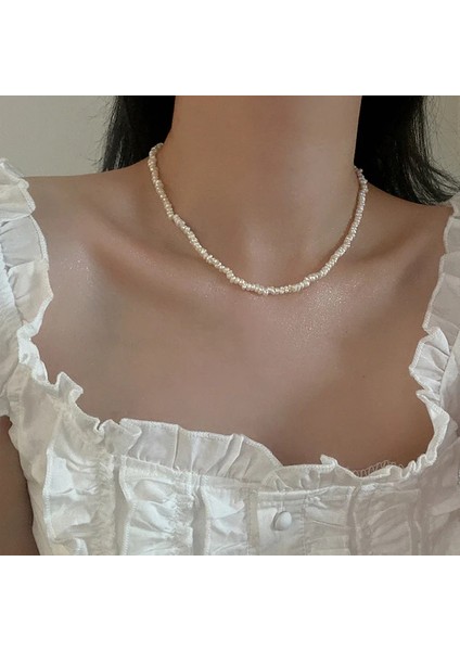 Retro Tatlı Su Inci Kolye Kadın Fransız Basit Zarif Moda Zincir Kolyeler (Yurt Dışından)