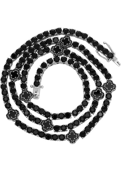 Topgrıllz Erkek Kadın Buzlu Charm Şanslı Yonca 4mm Tenis Zincirleri Kolye Moda Takı Dört Yapraklı Yonca Bilezikler (Yurt Dışından)
