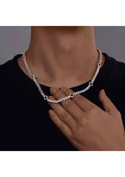 Topgrıllz Erkek Kadın Buzlu Charm Şanslı Yonca 4mm Tenis Zincirleri Kolye Moda Takı Dört Yapraklı Yonca Bilezikler (Yurt Dışından)