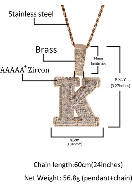 Hip Hop Mikro Kaplamalı 5A + Kübik Zirkonya Bling Buzlu Out Büyük Kacık Cz Mektubu Kolye Kolye Erkekler Için Rapçi Takı (Yurt Dışından)
