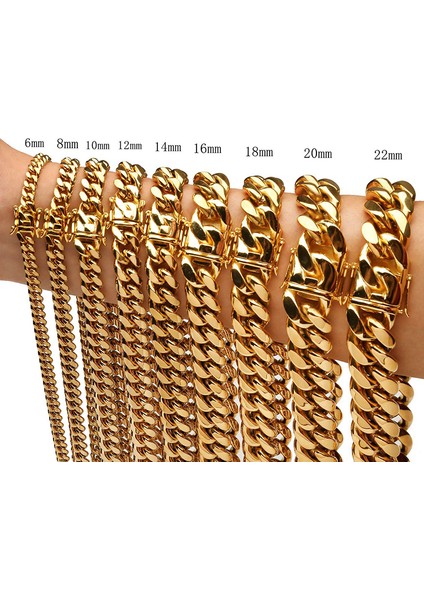 6MM-22MM Altın Gümüş Renkli Titanyum Çelik Küba Miami Zincirleri Kolyeler Büyük Ağır Yuvarlak Bağlantı Zinciri Erkekler Için Hip Hop Rock Takı (Yurt Dışından)
