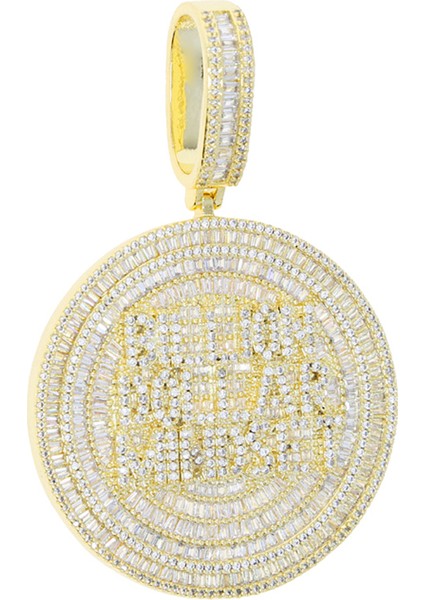 2024 Yen Buzlu Out Bling Yuvarlak Mektup Kolye Kolye Ayrıca Renk Cz Kübik Zirkon Rozet Charm Erkekler Modu Hip Hop Takı (Yurt Dışından)