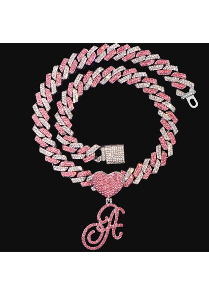 Hip Hop Bling Pembe El Yazısı Ilk Harf Küba Kolye Kadınlar Için Buzlu Outlanı Küba Kolye Gerdanlık Takı (Yurt Dışından)