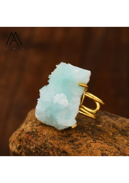 Kadınlar Için Doğal Azurit Malakit Jeot Parmak Yüzükleri Ham Değerli Taş Mineral Reiki Şifa Takı Hediyeleri (Yurt Dışından)