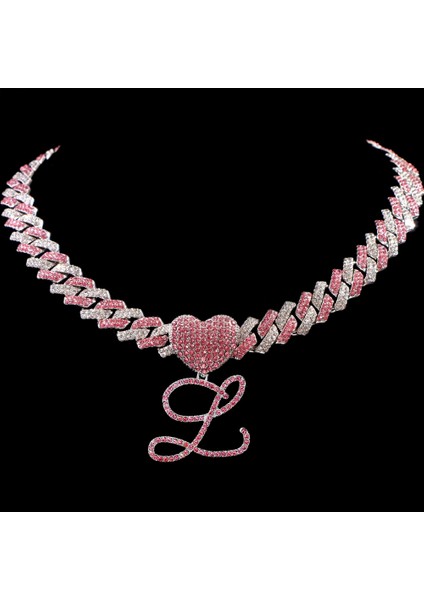 Hip Hop Bling Pembe El Yazısı Ilk Harf Küba Kolye Kadınlar Için Buzlu Outlanı Küba Kolye Gerdanlık Takı (Yurt Dışından)