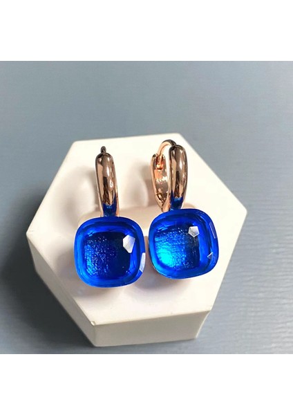 Kadınlar Için 10.6mm Clic Nudo Küpeler Yüksek Kaliteli Kristal Küpeler Kare Mavi Topaz Küpeler Moda Takı Hediye (Yurt Dışından)