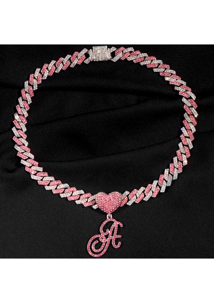 Hip Hop Bling Pembe El Yazısı Ilk Harf Küba Kolye Kadınlar Için Buzlu Outlanı Küba Kolye Gerdanlık Takı (Yurt Dışından)