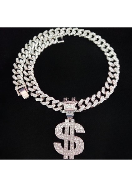 Hip Hop Dolar Kolye Kolye ile 13MM Zincir Hiphop Buzlu Out Kolye Kolye Moda Punk Takı (Yurt Dışından) fiyatları