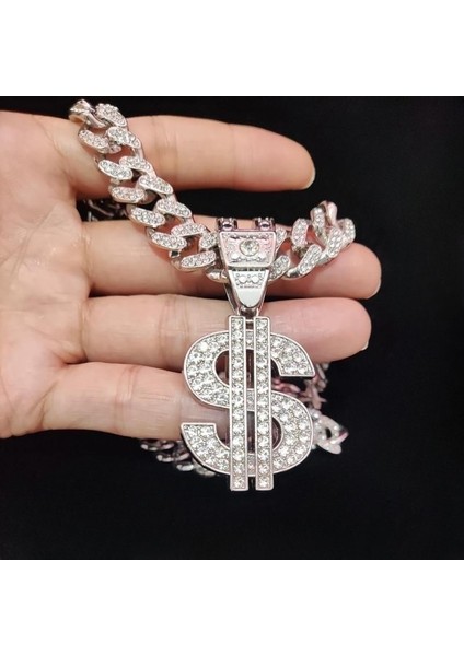 Hip Hop Dolar Kolye Kolye ile 13MM Zincir Hiphop Buzlu Out Kolye Kolye Moda Punk Takı (Yurt Dışından) fırsatları