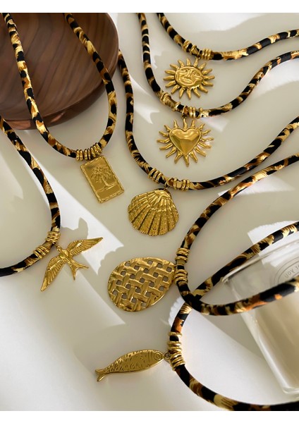 Peri'sbox Avrupa ve Amerika Atılı Altın Kaplama Kalp Güneş Kolye Kolye Vintage Trend Leopar Baskı Kolye Kadınlar Için (Yurt Dışından)