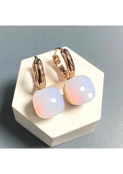 Kadınlar Için 10.6mm Clic Nudo Küpeler Yüksek Kaliteli Kristal Küpeler Kare Mavi Topaz Küpeler Moda Takı Hediye (Yurt Dışından)